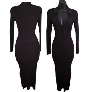 ☆Abercrombie & Fitch Chocolate Brown Ribbed Midi Slit Dress☆